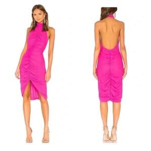 New NBD ruched pink midi dress